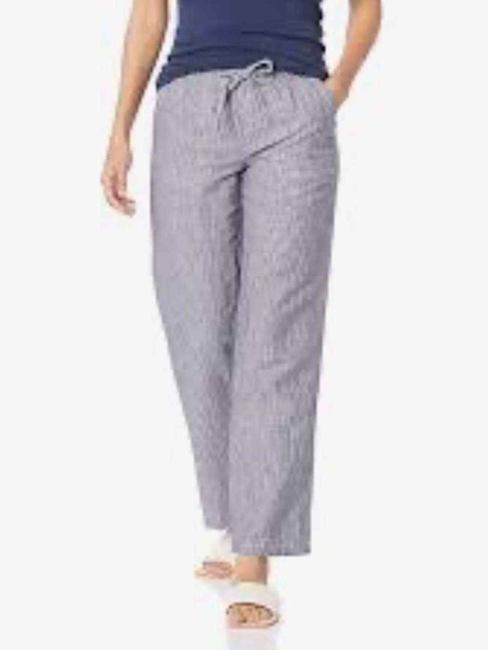 Amazon Essentials Women's Ankle-Crop Wide-Leg  linen blend blue striped pants L